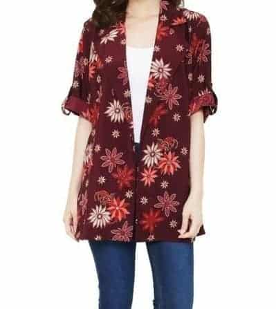 Best Women's Long Blazer Models 3/4 Sleeve Maroon Daisy Blazer from Flike Store