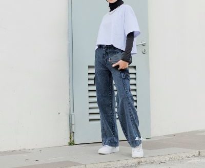 Merk Celana Cargo Wanita Kekinian - JINISO - Highwaist Cargo Loose Jeans Black Acid 404 Celana Cargo Wanita Kekinian - JINISO - Highwaist Cargo Loose Jeans Black Acid 404