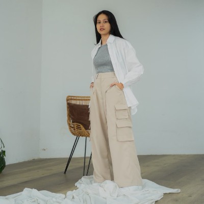 Merk Celana Cargo Wanita Kekinian Anssy Cargo Pants Runa High Waist Celana Cargo Wanita Kekinian Terbaik Anssy Cargo Pants Runa High Waist