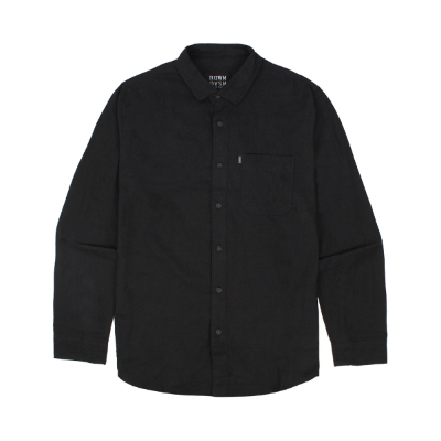 Kemeja Hitam Polos Pria Terbaik Rown Division Long Shirt Heaton Black