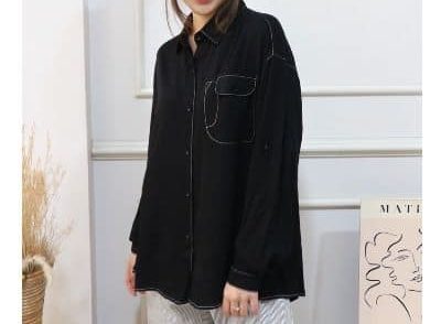 Merk Kemeja Hitam Polos Wanita - Cammomile 2101006 SF1238 Kemeja Lengan panjang Kemeja Hitam Polos Wanita Lengan Panjang yang Bagus - Cammomile 2101006 SF1238 Kemeja Lengan panjang