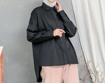 Merk Kemeja Hitam Polos Wanita - EVONNE Letty Shirt E03 Kemeja Hitam Polos Wanita Lengan Panjang yang Bagus - EVONNE Letty Shirt E03