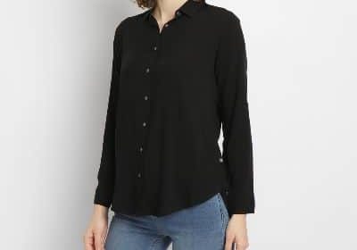 Merk Kemeja Hitam Polos Wanita - C2 Granya Black Casual Shirt Kemeja Hitam Polos Wanita Lengan Panjang yang Bagus - C2 Granya Black Casual Shirt