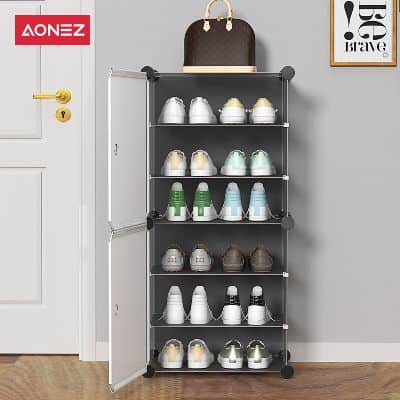 Rak Sepatu Minimalis Tertutup Terbaik - AONEZ Rak Sepatu Abu-Abu 1 Kolom 6 Layer