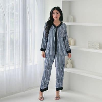 Baju Tidur Wanita Dewasa Kekinan Terbaik - Cammomile 2210002 Piyama List Hitam