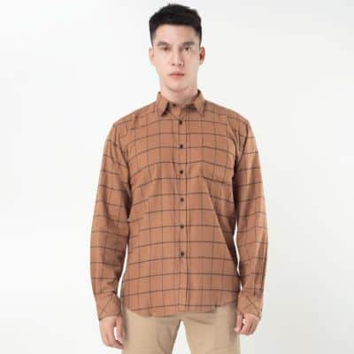 Merk Kemeja Kotak-kotak Pria Lengan Panjang - Benhill Kemeja Pria Flannel Kotak Coklat Model Kemeja Kotak-kotak Pria Lengan Panjang - Benhill Kemeja Pria Flannel Kotak Coklat