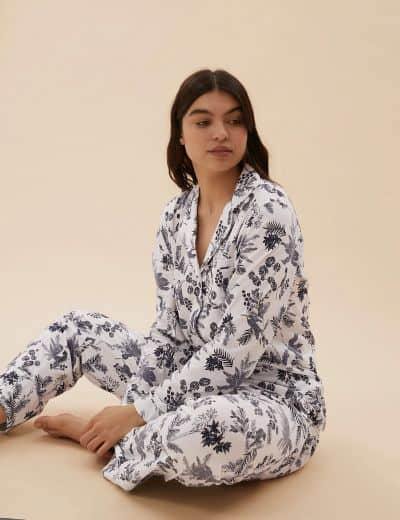 Baju Tidur Wanita Dewasa Kekinan Terbaik - Marks & Spencer Floral PJ Set White Mix