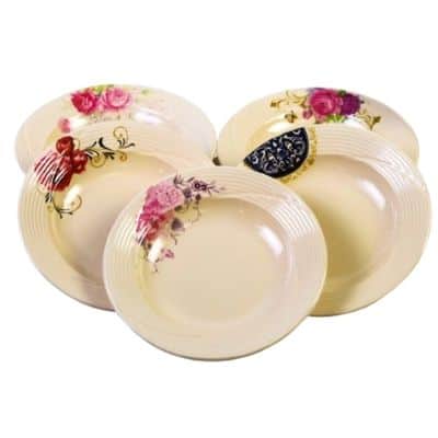 Merk Piring Melamin, 1 Lusin Polos & Motif Terbaik - Bebehome Piring Melamine Elegan Motif Bunga Piring Melamin Putih & Hitam, 1 Lusin Polos & Motif - Bebehome Piring Melamine Elegan Motif Bunga