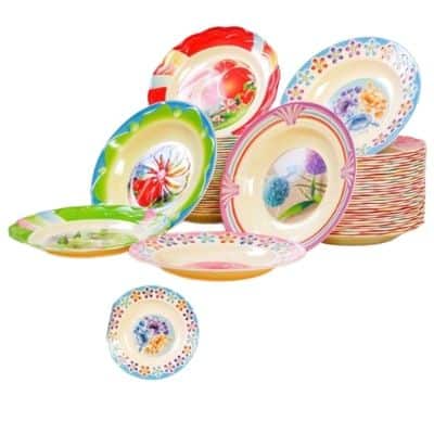 Merk Piring Melamin, 1 Lusin Polos & Motif Terbaik - Hongzhuo Piring Melamine Motif Bunga dan Buah Piring Melamin Putih & Hitam, 1 Lusin Polos & Motif - Hongzhuo Piring Melamine Motif Bunga dan Buah