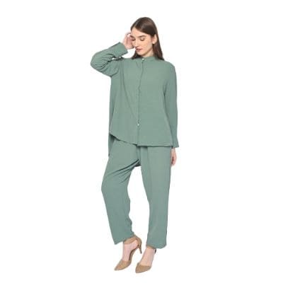 Queentin One-Set 0091 Setelan Wanita Katun Crinkle Polos Lengan Panjang One Set Crinkle Kekinian & Premium - Queentin One-Set 0091 Setelan Wanita Katun Crinkle Polos Lengan Panjang