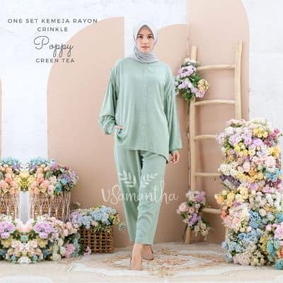 vSamantha - Piyama One Set Kemeja Rayon Crinkle Premium Poppy One Set Crinkle Kekinian & Premium - vSamantha - Piyama One Set Kemeja Rayon Crinkle Premium Poppy