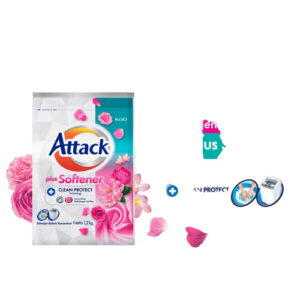 6653 Kao Attack Detergent Powder Plus Softener Pck 1 2kg
