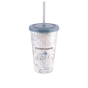 7156 Point Coffee Double Wall Tumbler With Straw Daun Biru