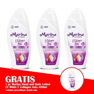 2849 Marina Hand And Body Lotion Uv White E Collagen Asta 460ml Paket Isi 3pcs Gratis 1 Pc